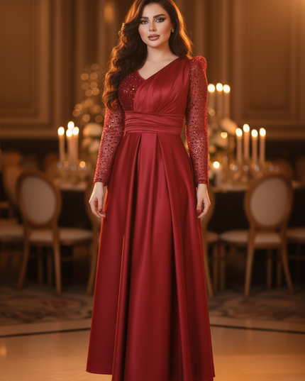 Das mohnrote Glitzerkleid in Lang - Ansicht 3