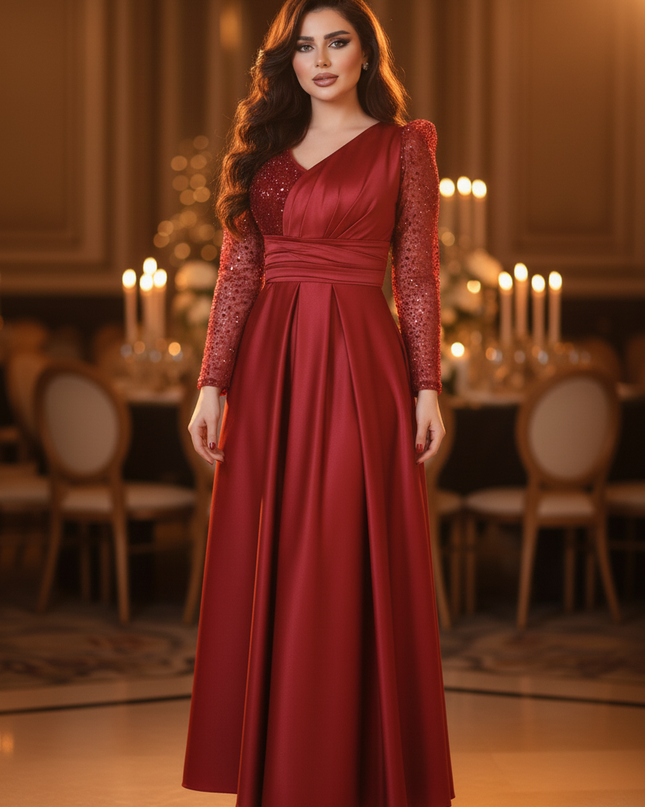 Das mohnrote Glitzerkleid in Lang - Ansicht 3