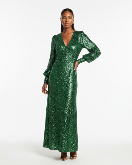 Moosgruenes Glitzerkleid mit Langarm - Ansicht 5
