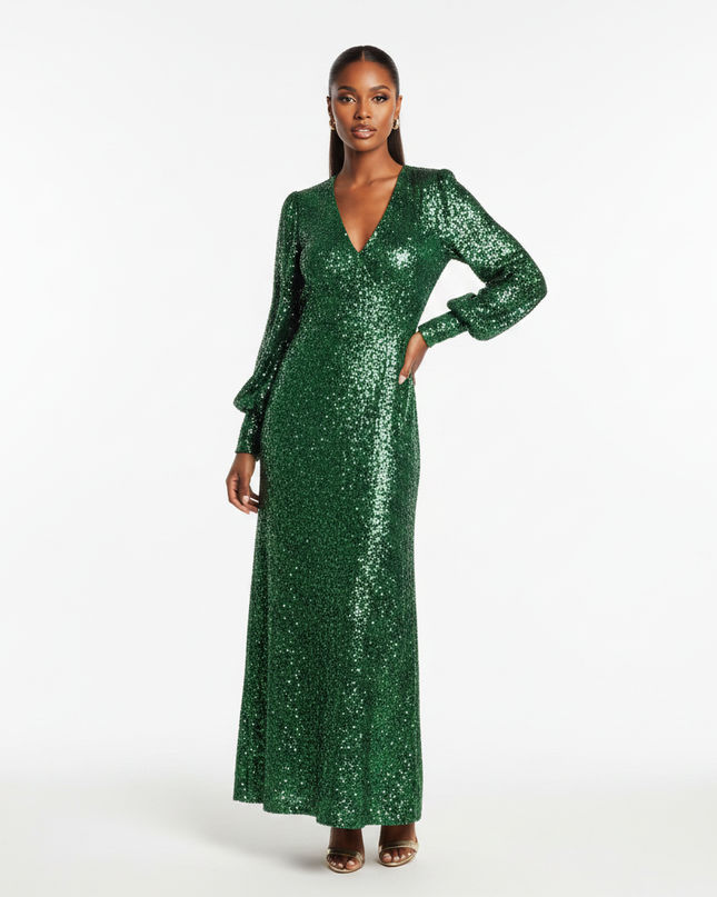 Moosgruenes Glitzerkleid mit Langarm - Ansicht 5