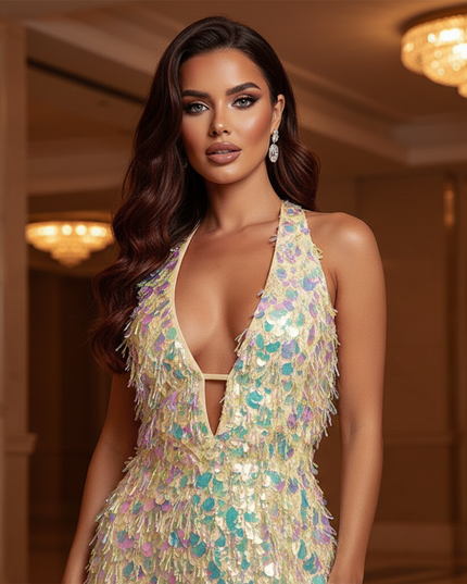 Multicolor Glitzerkleid mit Schlitz - Ansicht 4