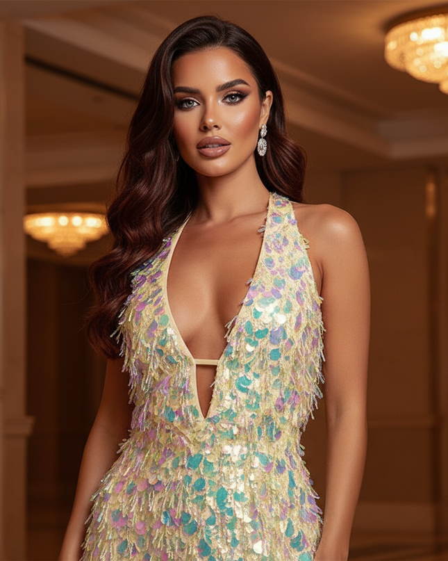 Multicolor Glitzerkleid mit Schlitz - Ansicht 4