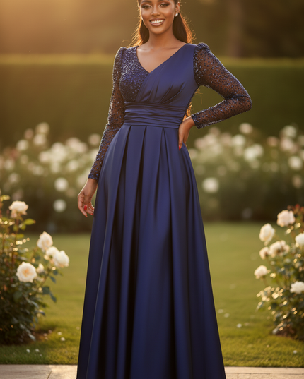 Navyblaues Glitzerkleid lang mit Langarm - Ansicht 4