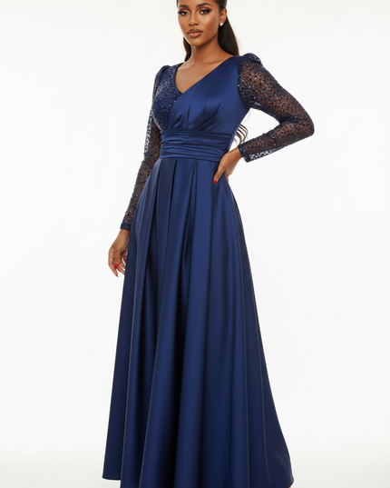 Navyblaues Glitzerkleid lang mit Langarm - Ansicht 5