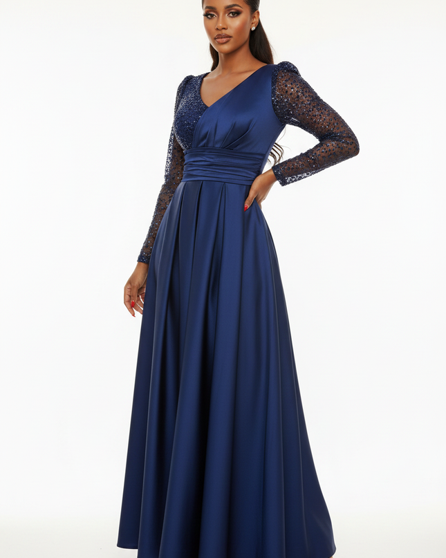 Navyblaues Glitzerkleid lang mit Langarm - Ansicht 5