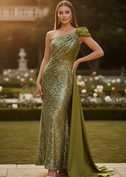 Gruenes Glitzerkleid mit One Shoulder - Ansicht 1