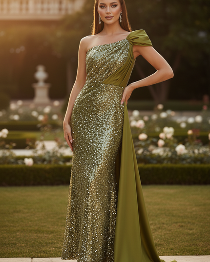 Gruenes Glitzerkleid mit One Shoulder - Ansicht 3