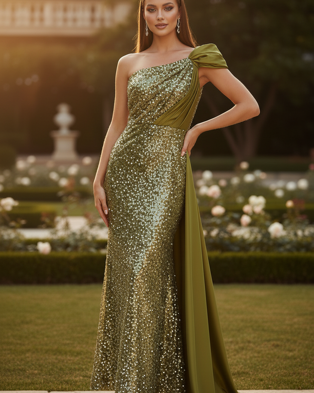 Gruenes Glitzerkleid mit One Shoulder - Ansicht 4