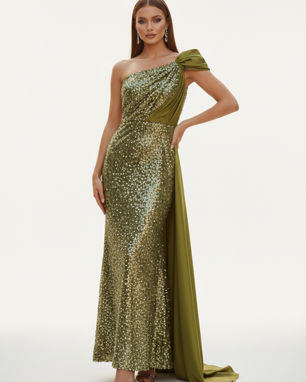 Gruenes Glitzerkleid mit One Shoulder - Ansicht 5
