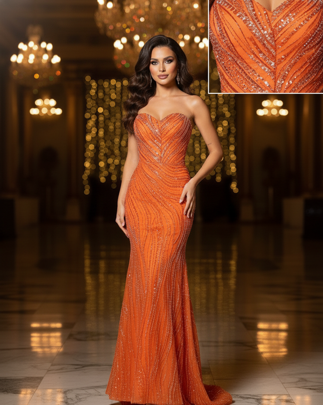 Orange Glitzer Meerjungfrau Kleid - Ansicht 4
