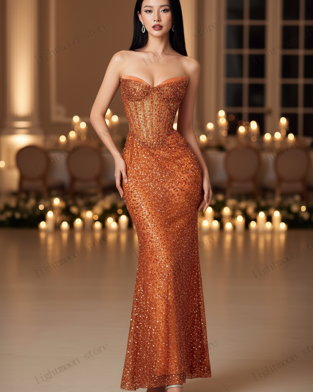 Oranges Pailletten Meerjungfrau Kleid - Ansicht 3