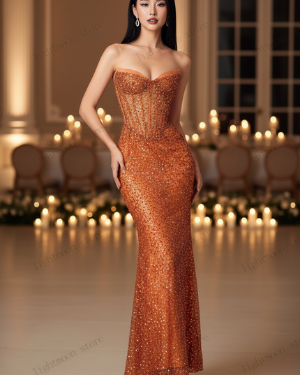 Oranges Pailletten Meerjungfrau Kleid - Ansicht 4