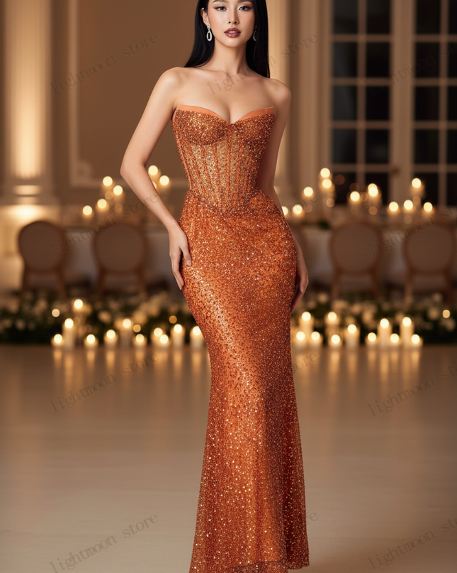 Oranges Pailletten Meerjungfrau Kleid - Ansicht 4