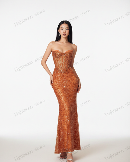 Oranges Pailletten Meerjungfrau Kleid - Ansicht 5