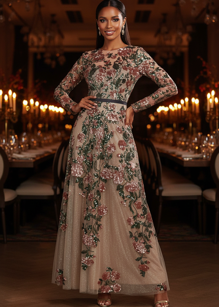 Buntes Pailletten Kleid Langarm Lang - Ansicht 1