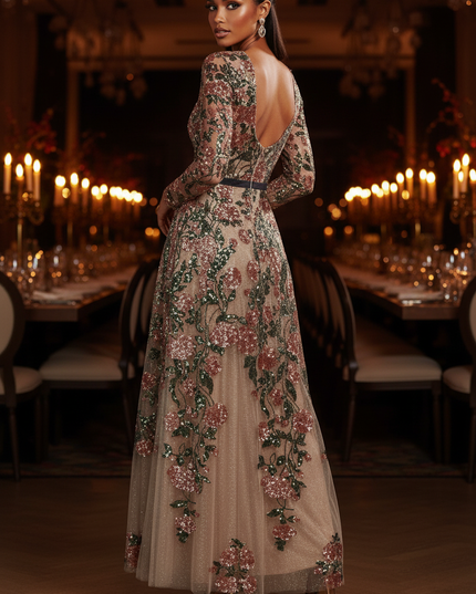 Buntes Pailletten Kleid Langarm Lang - Ansicht 2
