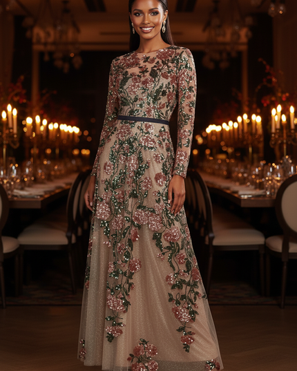 Buntes Pailletten Kleid Langarm Lang - Ansicht 3