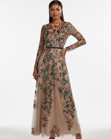 Buntes Pailletten Kleid Langarm Lang - Ansicht 5
