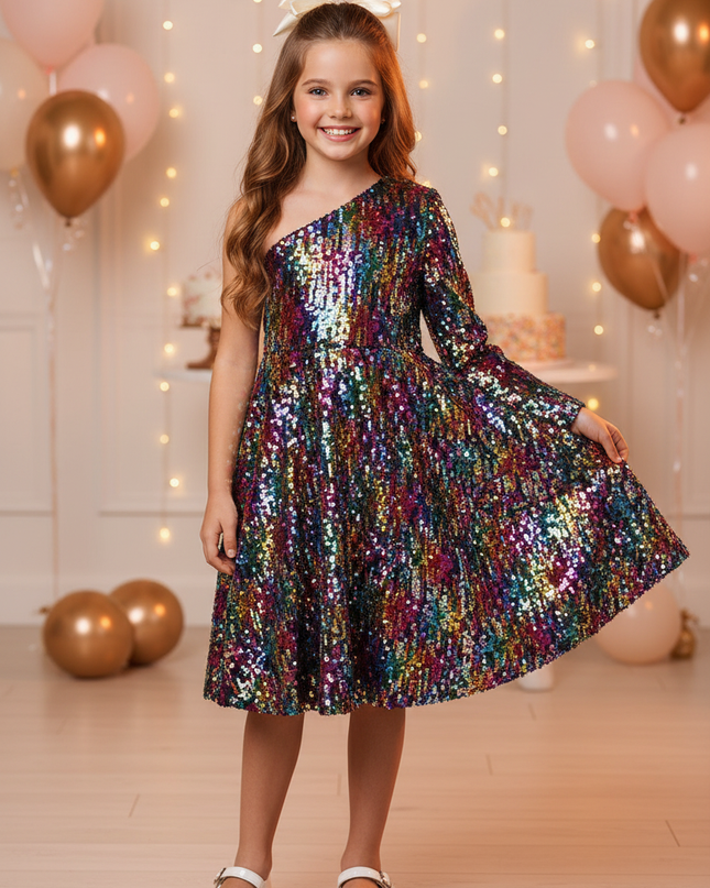 Buntes Paillettenkleid fuer Madchen - Ansicht 1