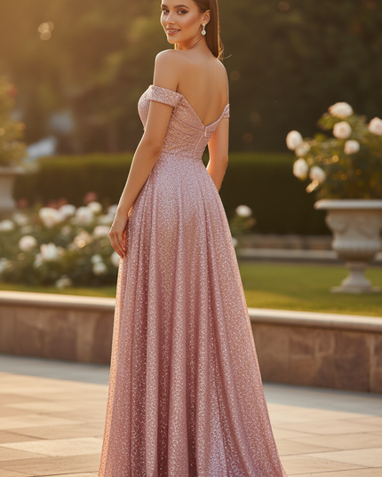 Pastellpink Glitzerkleid Lang Sequin - Ansicht 2