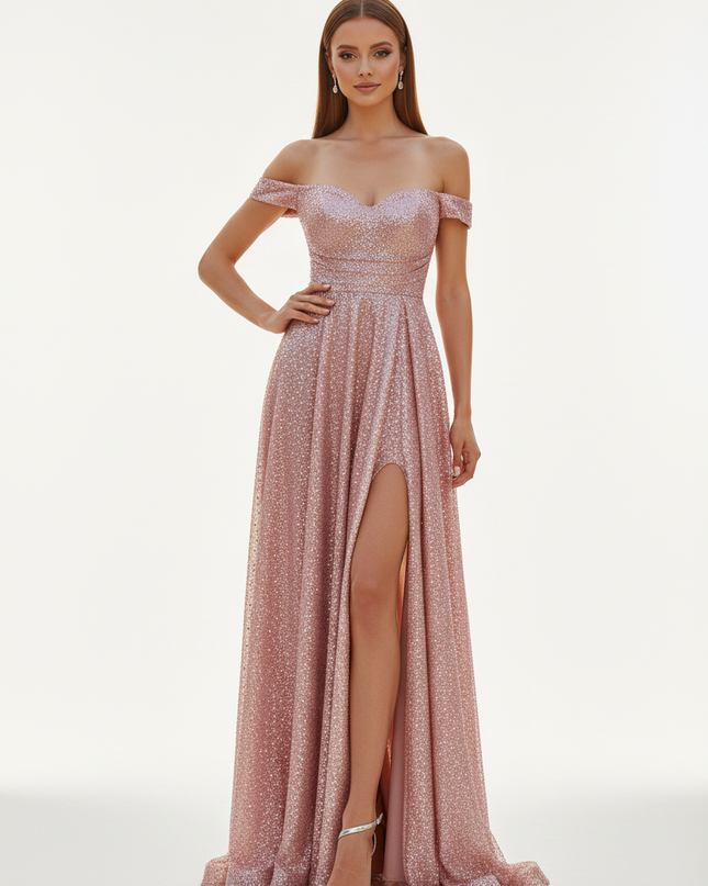 Pastellpink Glitzerkleid Lang Sequin - Ansicht 5