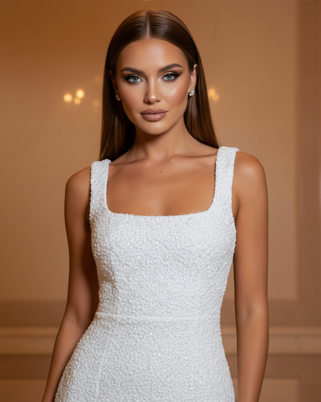 Pastellweisses Glitzerkleid Kurz - Ansicht 4
