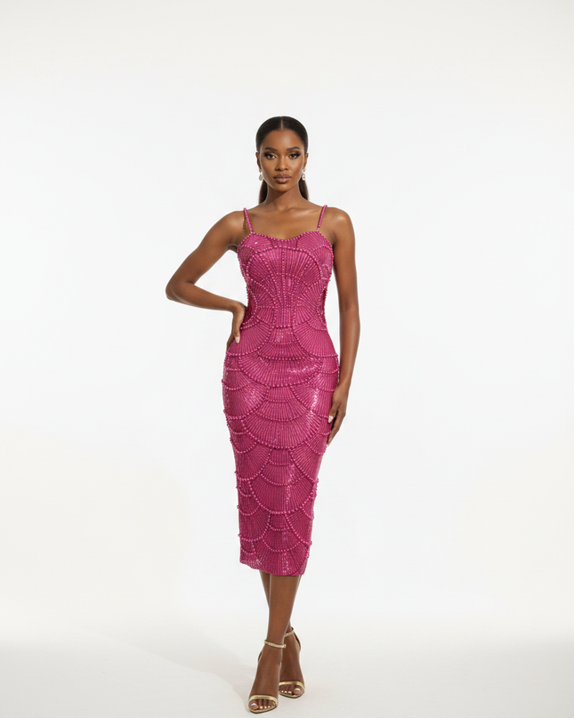 Pink Glitzer Kleid Midi Pailletten - Ansicht 5