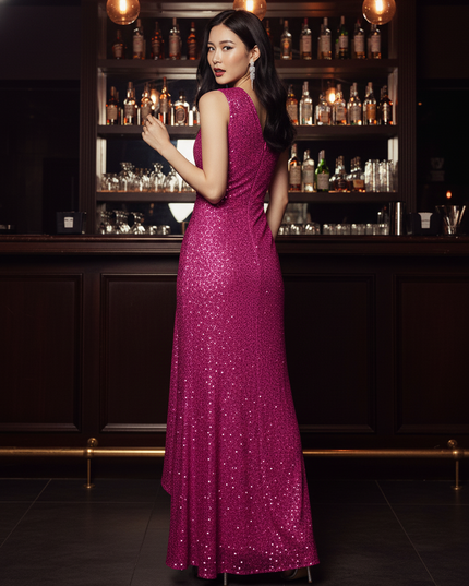 Pinkes Abendkleid lang mit Schlitz - Ansicht 2