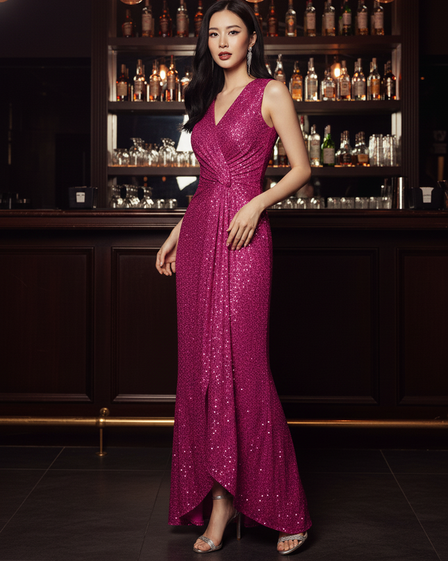 Pinkes Abendkleid lang mit Schlitz - Ansicht 3