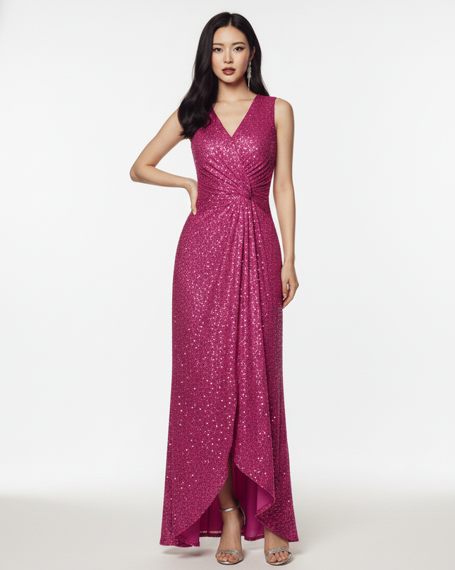 Pinkes Abendkleid lang mit Schlitz - Ansicht 5