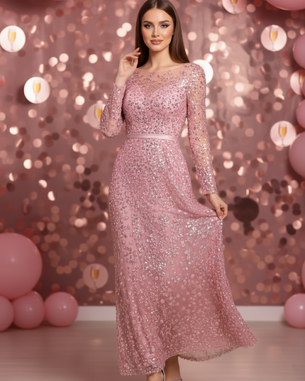 Pink Pailletten Kleid Langarm - Ansicht 3