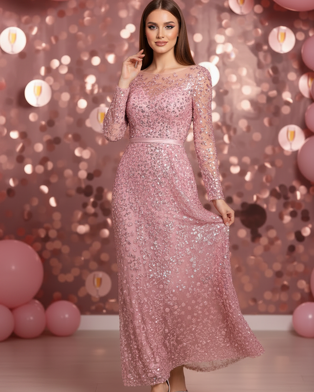 Pink Pailletten Kleid Langarm - Ansicht 3