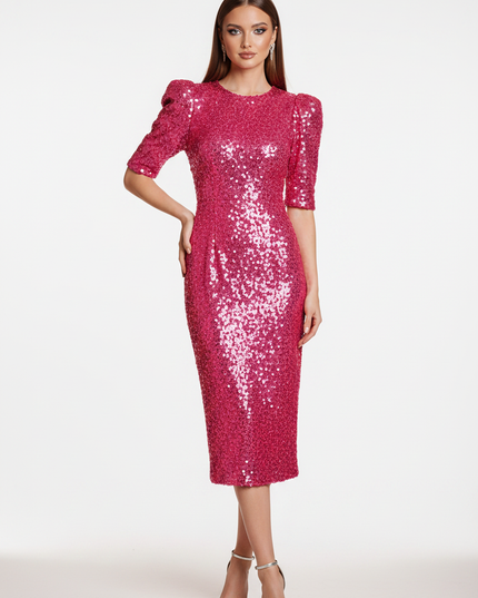 Pink Pailletten Midi Kleid - Ansicht 5