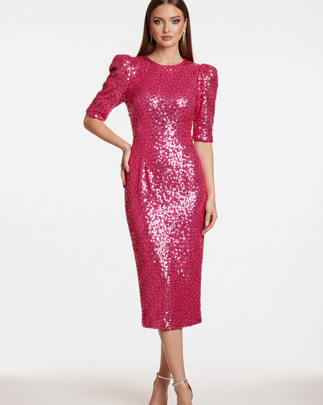 Pink Pailletten Midi Kleid - Ansicht 5