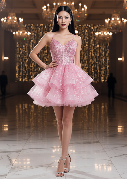 Pink Tuellkleid mit Pailletten - Ansicht 1