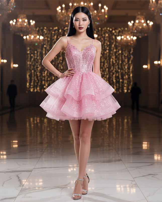 Pink Tuellkleid mit Pailletten - Ansicht 1