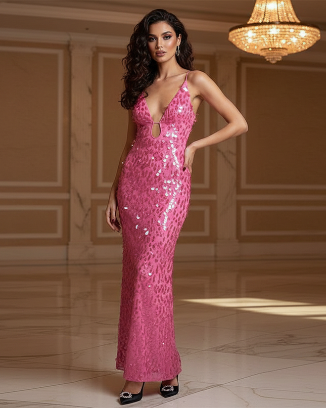 Pinkes Glitzerkleid fuer Curvy - Ansicht 1