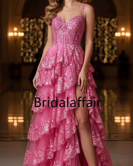 Pinkes Glitzer Kleid mit Tull-Lagen - Ansicht 1