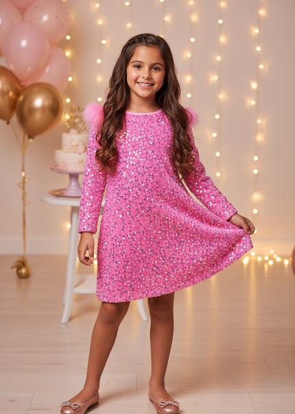 Pinkes Glitzer Kleid Kinder - Ansicht 1