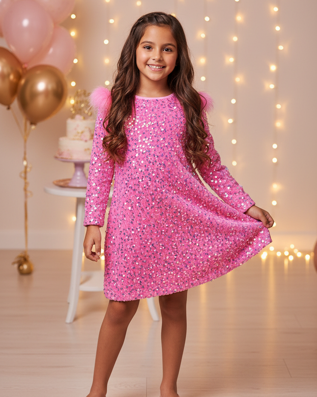 Pinkes Glitzer Kleid Kinder - Ansicht 1