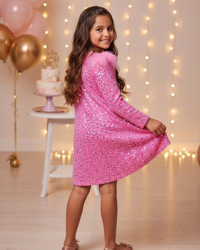 Pinkes Glitzer Kleid Kinder - Ansicht 2