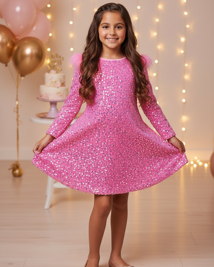 Pinkes Glitzer Kleid Kinder - Ansicht 3