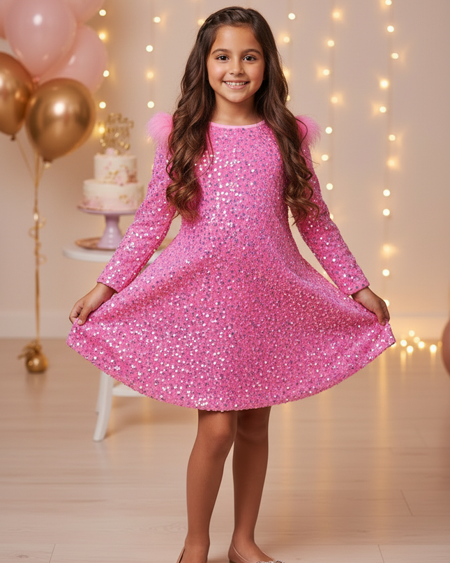 Pinkes Glitzer Kleid Kinder - Ansicht 3
