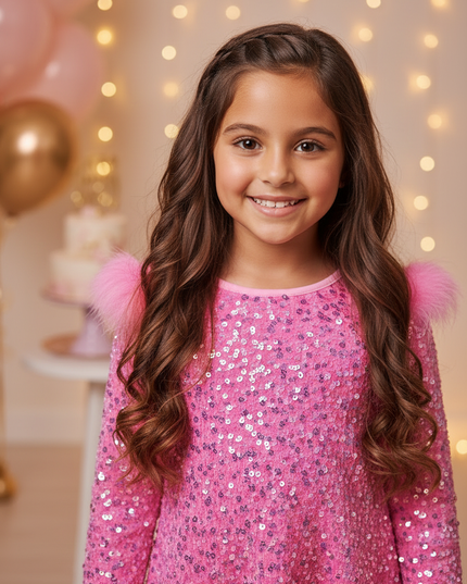 Pinkes Glitzer Kleid Kinder - Ansicht 4