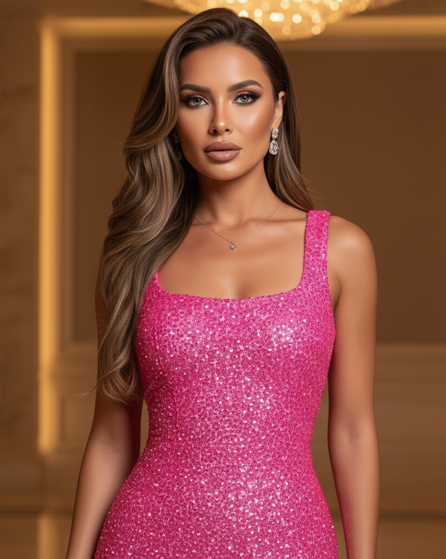 Pinkes Glitzer Kleid Kurz - Ansicht 4