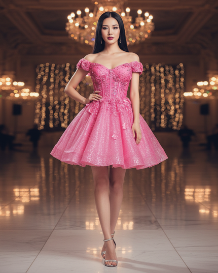 Pinkes Glitzerkleid aus Tull - Ansicht 1