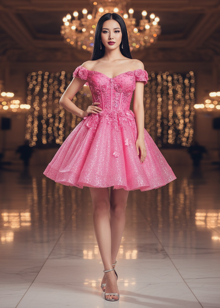 Pinkes Glitzerkleid aus Tull - Ansicht 1