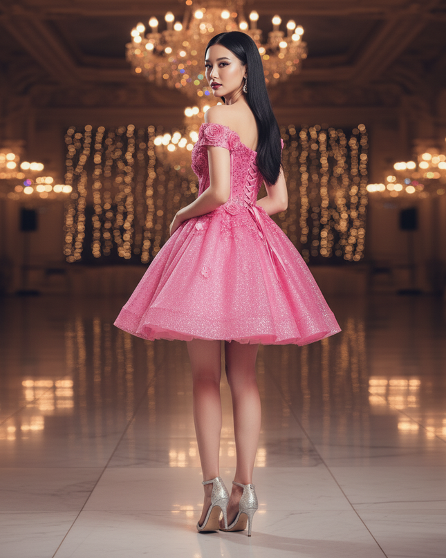 Pinkes Glitzerkleid aus Tull - Ansicht 2