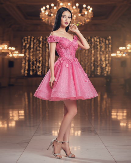 Pinkes Glitzerkleid aus Tull - Ansicht 3