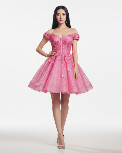 Pinkes Glitzerkleid aus Tull - Ansicht 5